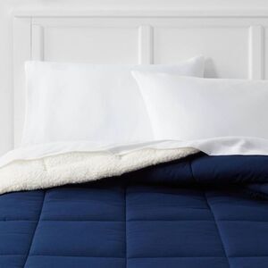 Room Essentials -  Sherpa Comforter Reversible Washed Navy